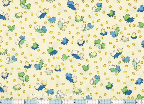 Chicks Nests Chicken Eggs Yellow Cotton Fabric